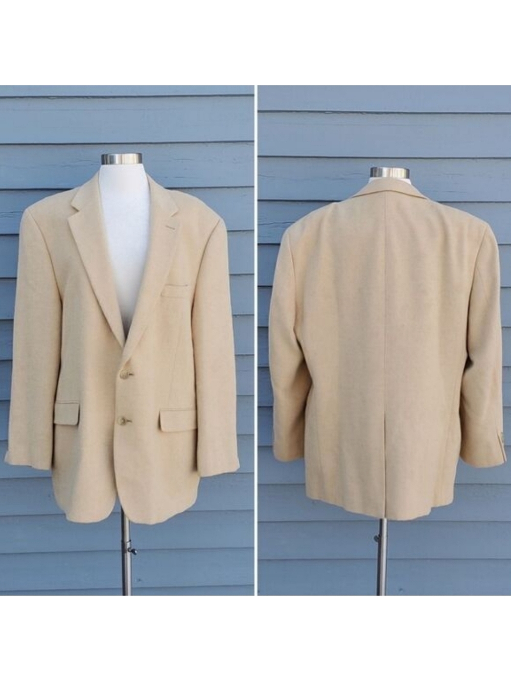Vintage 90s y2k Chaps‎ Ralph Lauren Tan Camel Hair 2 Button Blazer Jacket 44R